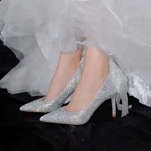 婚鞋女主婚跟单高跟单婚纱水晶鞋2021年鞋细新娘水钻单鞋