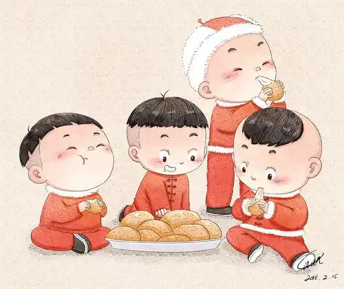 小朋友吃年糕简笔画