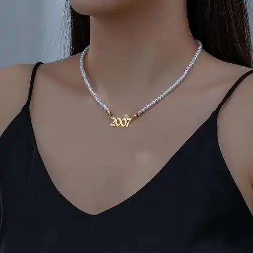 跨境欧美数字2007珍珠项链气质流行时尚优雅高级聚会日常搭配饰品