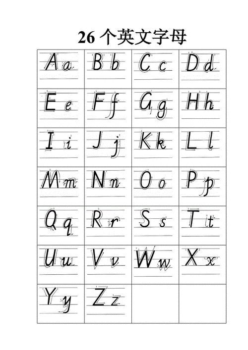 26个英文字母书书写及四线格.doc
