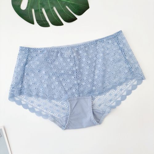 韩国客供蓝色蕾丝软性感镂空舒适无痕高级中低腰款女士三角内裤