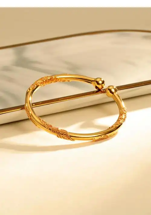 【中国百黛柔珠宝】花丝黄金手镯实心足金女贵妃镯新款送女友宫廷金