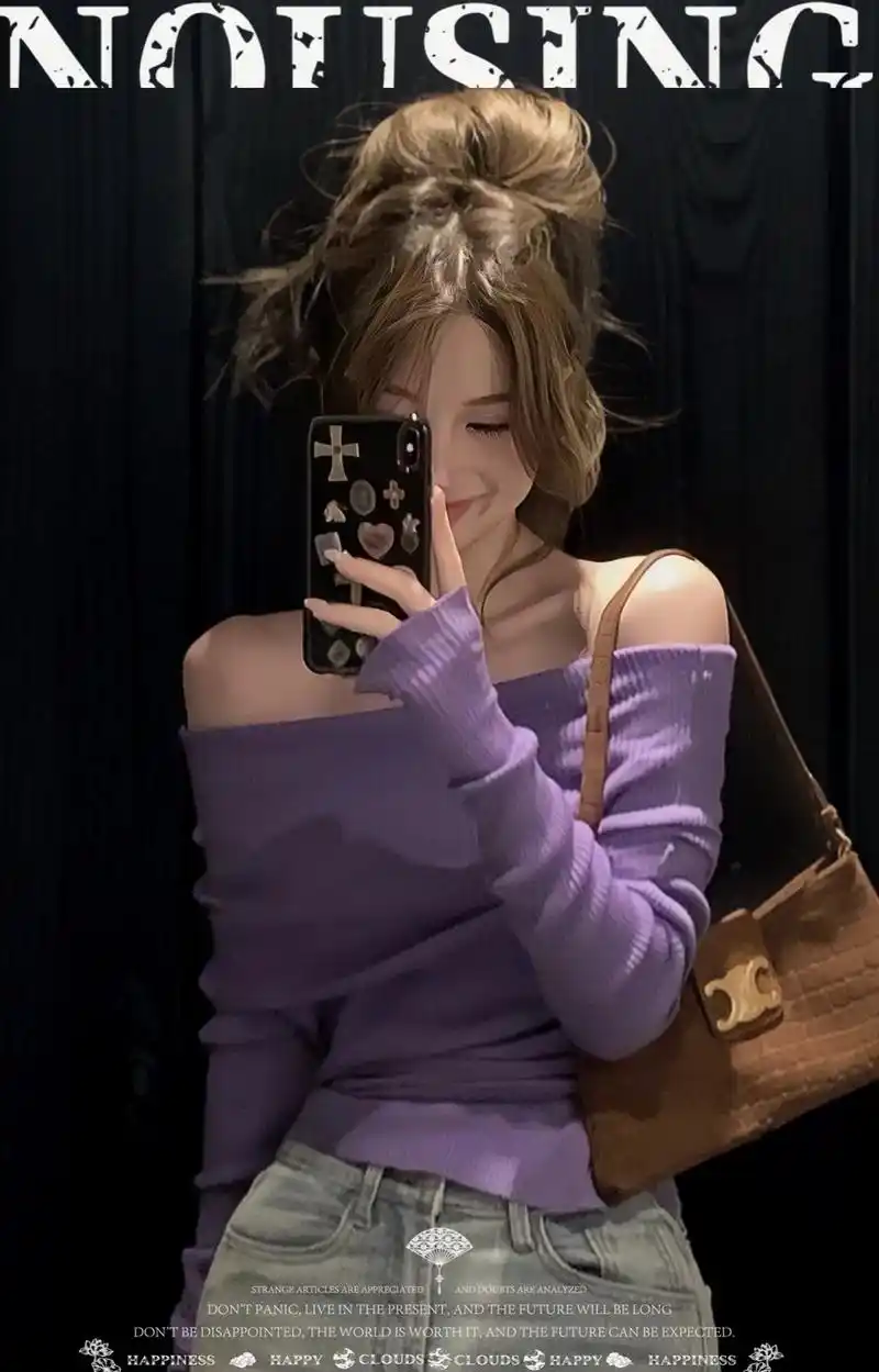 温柔风露肩锁骨一字肩针织衫女春季 - 抖音