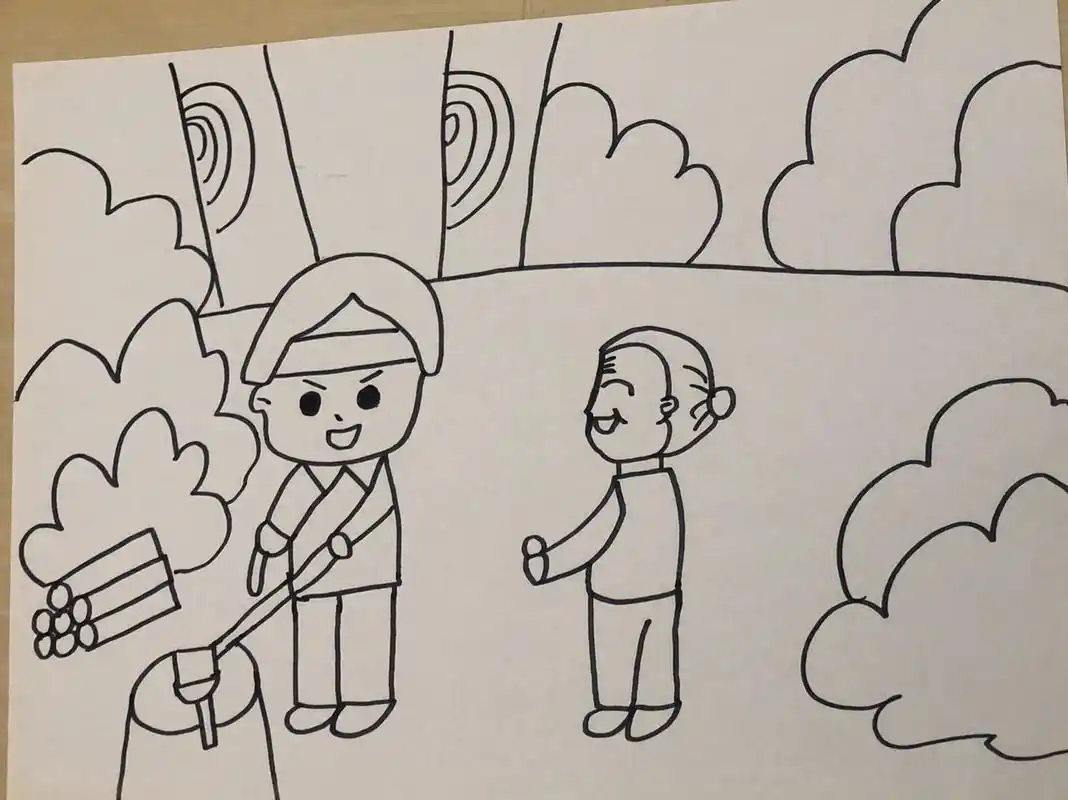 乐于助人主题简笔画/人物简笔画 乐于助人 助人为乐主题简笔画 人物简