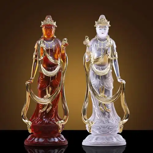 琉璃古法菩萨月光日月12寸药师蓝色供奉神像家摆件