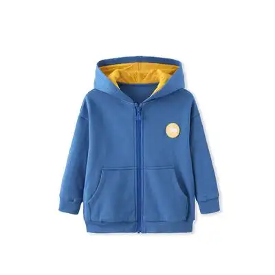 丽婴房童装男女宝宝全棉休闲连帽外套儿童纯棉撞色拉链衫2021秋新