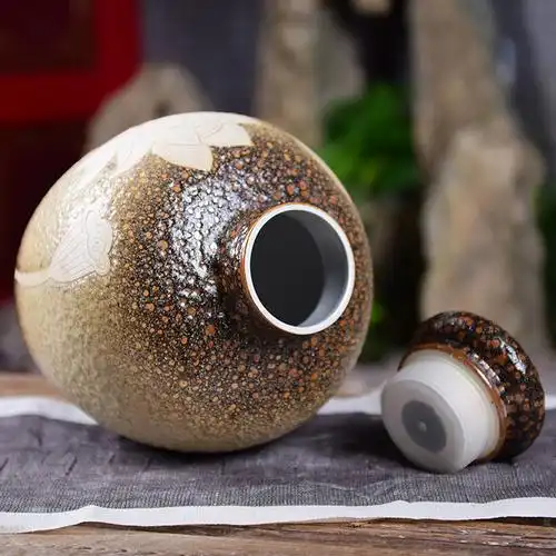 酒坛子壶酿酒土陶瓷壶家用密封荷花10斤50斤仿古泡酒缸油瓶带龙头