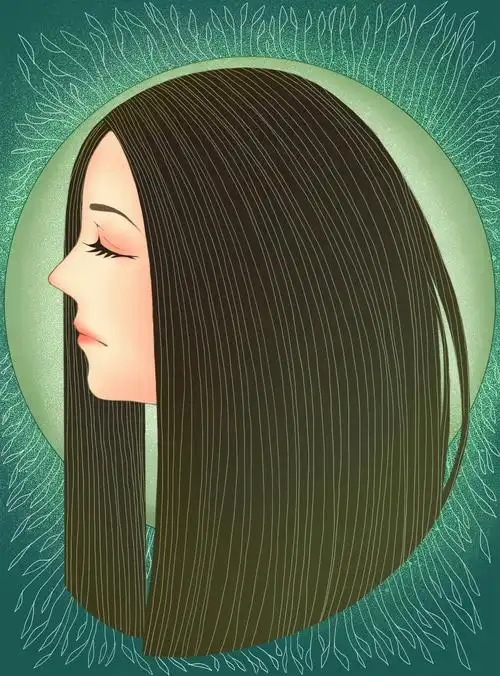 手绘美女侧面插画青苗