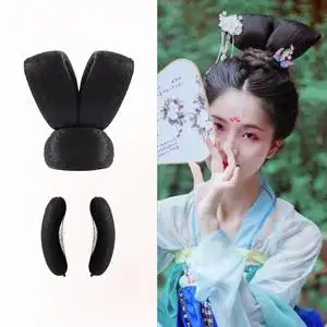 汉服假发古装造型盘发兔耳飞天发髻古风一体式垫发头饰发型假发包