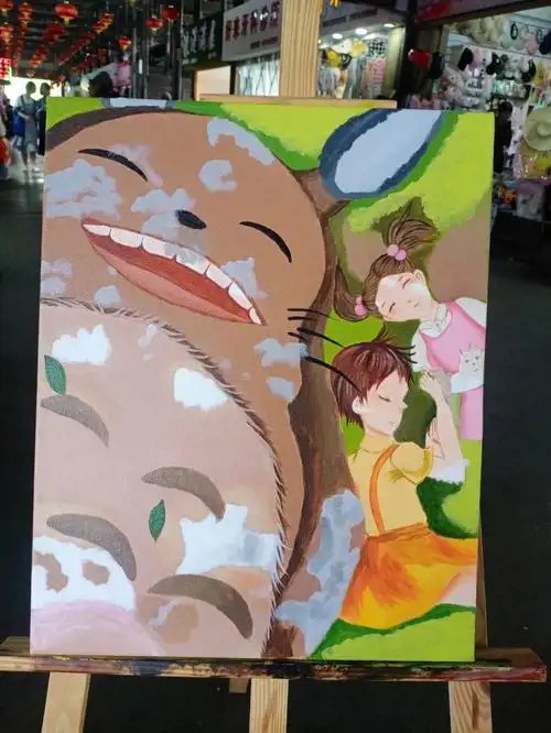 丙烯画  卡通画龙猫,步骤图,起型有九宫格截图哦