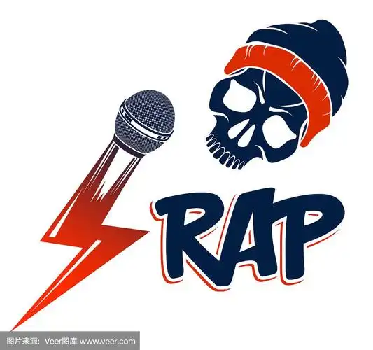 嘻哈音乐矢量标志或标签与邪恶的头骨和麦克风,说唱押韵夜总会节日或