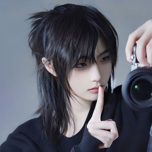 假发男短发日系武士头假发套网红半扎中分狼尾鲻鱼头日常全头套式