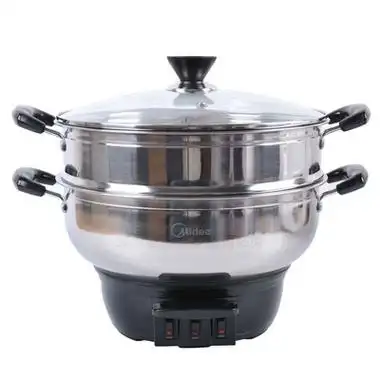 美的 dh3202多功能电热锅电炒锅2100w不锈钢双层电蒸锅煎烤炖煮焖