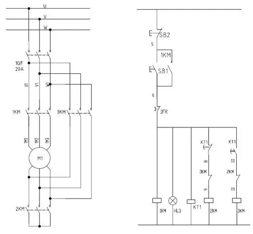 设计三相异步电动机的长车y—△启动电路,并带有y接点动功能.