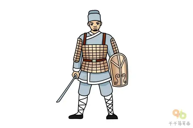 第五步:涂上颜色,士兵就画好了.