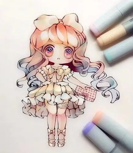 马克笔卡通人物手绘,甜美可爱的女孩,萌萌的
