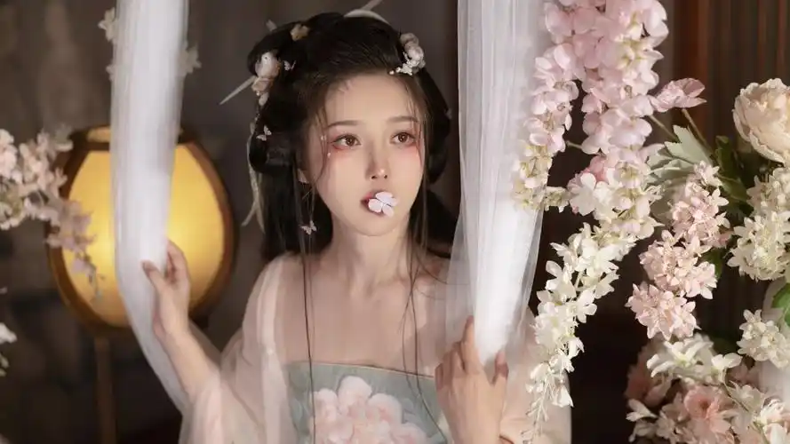 好看古风美女油灯小花瓣4k高清美女壁纸