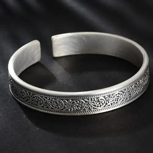 泰光银楼云南雪花银开口錾刻实心99银手镯母亲老人送礼银首饰品