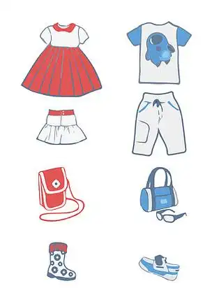 卡通手绘双色儿童春天服饰矢量图