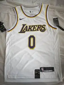 湖人队复古白色球迷版sw热压球员版au刺绣球衣 尼克杨0号
