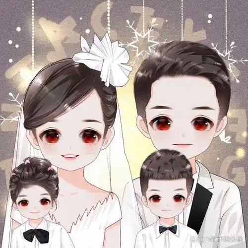 卡通全家福头像,一家四口漫画风手绘图片,可爱有个性