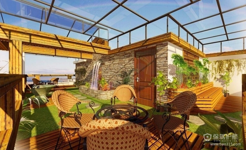 乡村风格阳光房装修效果图-乡村风格铁艺椅凳图片