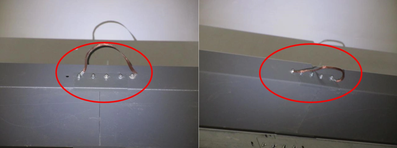 (3)桥架接地跨接位置不正确.