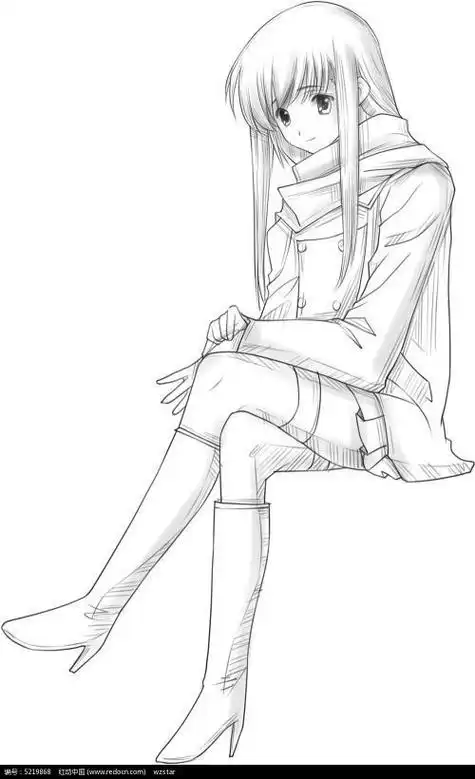 坐在椅子上的小女孩儿简笔画