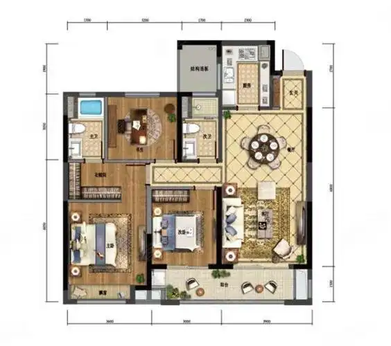 江南国际城3室2厅2卫127.68㎡南北215万