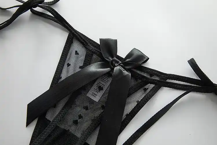 丁字裤女士蕾丝性感镂空爱心t裤细带蝴蝶结新款少女三角裤系带