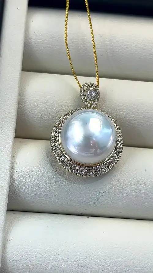 澳白海水珍珠吊坠14一15mm银款镶嵌