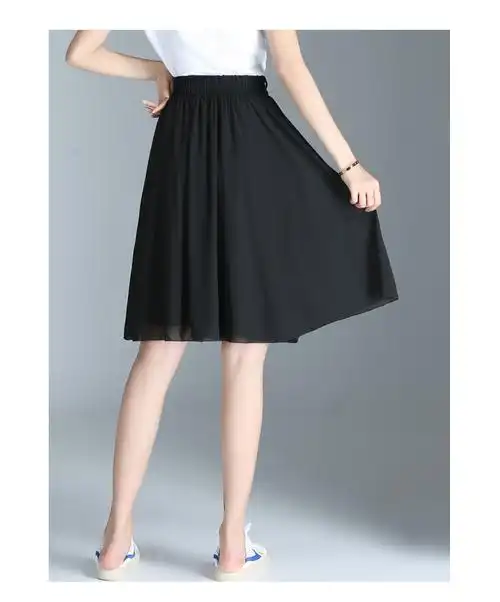 白色雪纺半身裙中长款女夏2019新款a字高腰过膝显瘦百搭短裙短款_天天