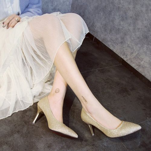 走秀银色高跟鞋女细婚纱照礼服中跟357cm宴会年会单鞋