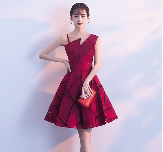 红色新娘敬酒服2018新款夏季短款修身显瘦晚礼服裙女士连衣裙宴会