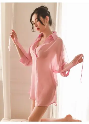 美女内衣透明情趣内衣情趣内衣韩版衬衣透视装透明雪纺性感睡衣女夏季