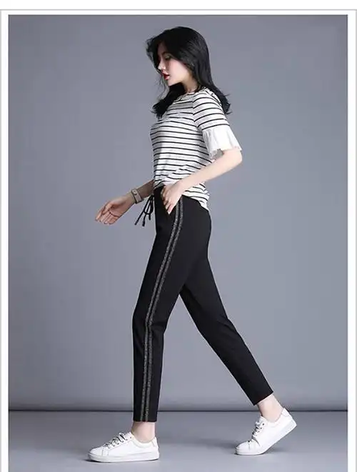 2020新款春秋休闲裤高腰女装小脚运动裤宽松黑色裤子女哈伦裤 - 17网