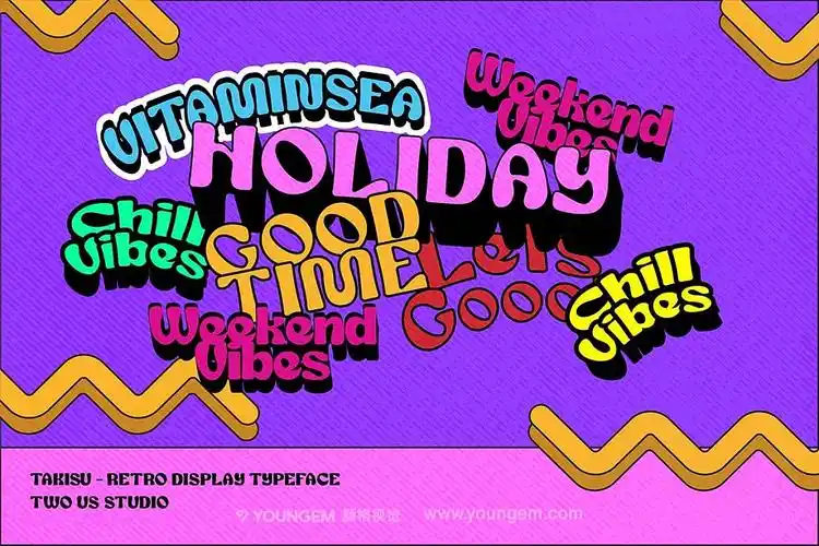 takisu潮流复古酸性趣味可爱潮牌logo海报封面标题排版英文字体素材