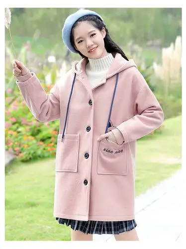 2019冬季新款韩版宽松高中学生少女冬装毛呢外套初中生呢子大衣女