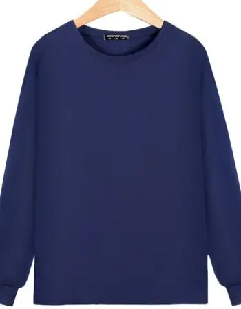 宽松男装秋冬新款男上衣服青少年圆领长袖t恤百搭打底衫体恤 深蓝色