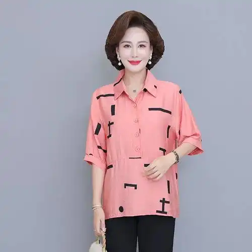 棉麻套装2024新款上衣服中年洋气两件套中老年女夏季短袖妈妈夏装