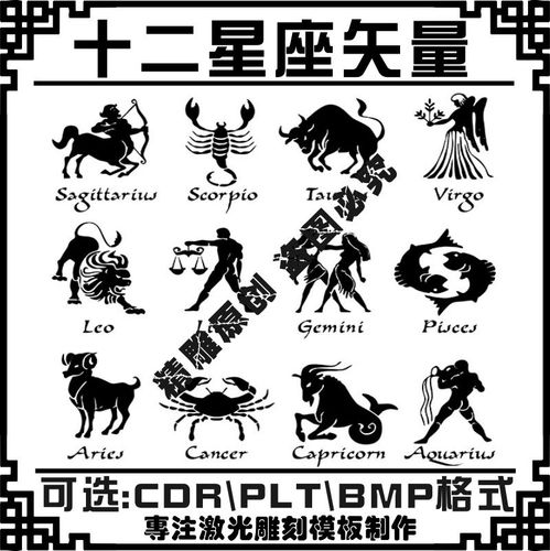 激光雕刻机打标十二12星座刻字灰度图案模板矢量图素材设计文件