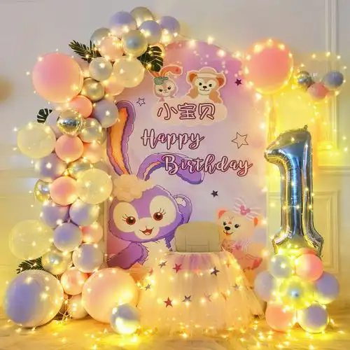 星戴露儿童生日装饰气球场景布置宝宝1一周岁女孩派对主题背景墙