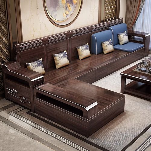 创京懿选老式木沙发五人座 紫金檀木中式实木沙发客厅全实木现代小