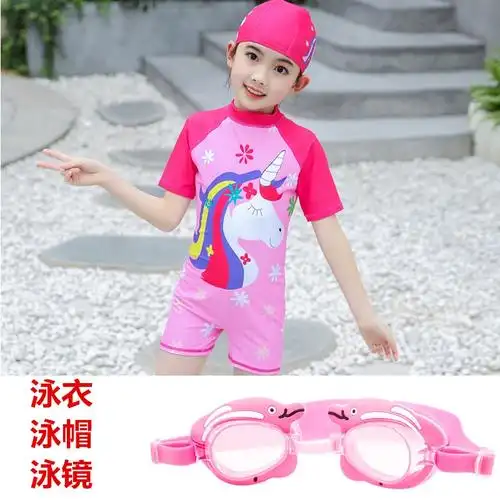 儿童连体泳衣女童中大童卡通泳装公主闪电客小女孩宝宝可爱游泳套装