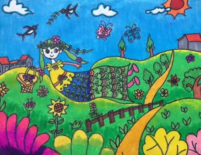 春天的景色怎么画 儿童画春天的景色