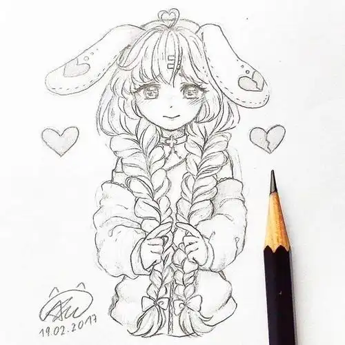 手绘素材动漫人物线稿可爱滴小女孩insalustrations仅作分享练习使用