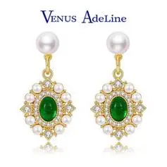 venusadeline淡水珍珠耳环女银针绿色耳饰