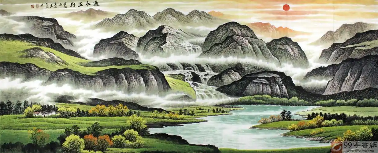 办公室旺财山水画 - 聚宝盆山水画 - 99字画网