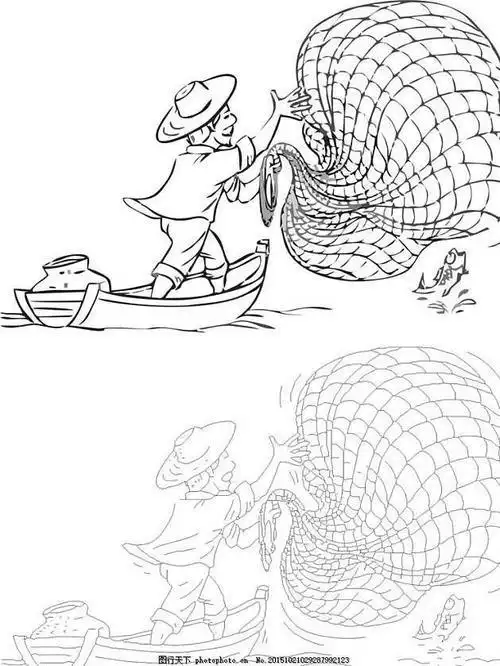大型捕鱼船简笔画