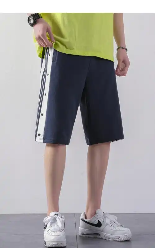 ecko犀牛休闲短裤男宽松潮牌2021夏季新款条纹侧边排扣装饰沙滩五分裤